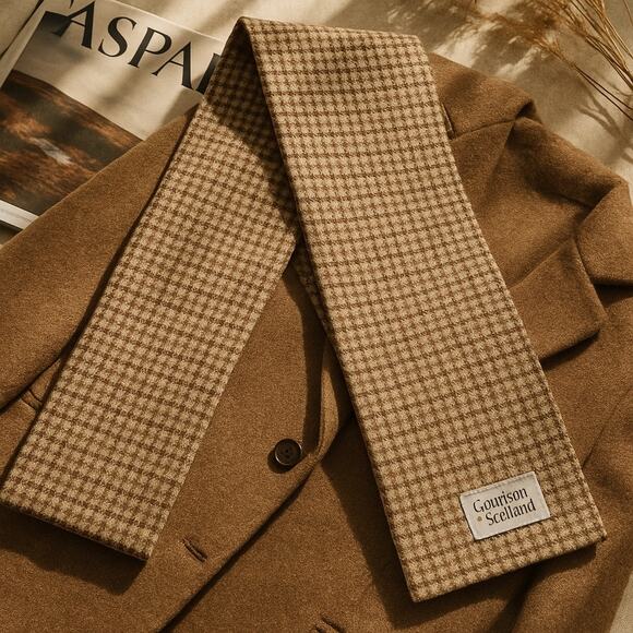 Vintage Amana Woolen Mills Brown Plaid Wool Scarf - Picture 1 of 6